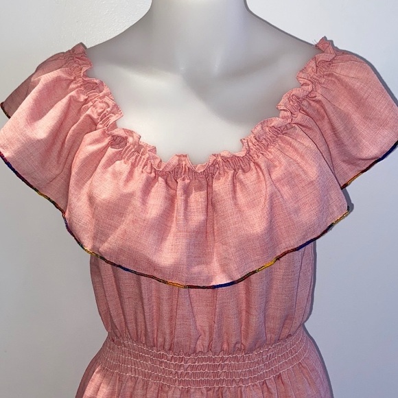 NEW** 70s Vintage Pink & Rainbow Ruffle Dress - Picture 3 of 14